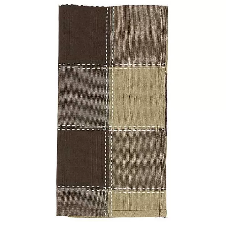 Outlet Brown Block Stitched Napkins, Set of 4 Table Linens
