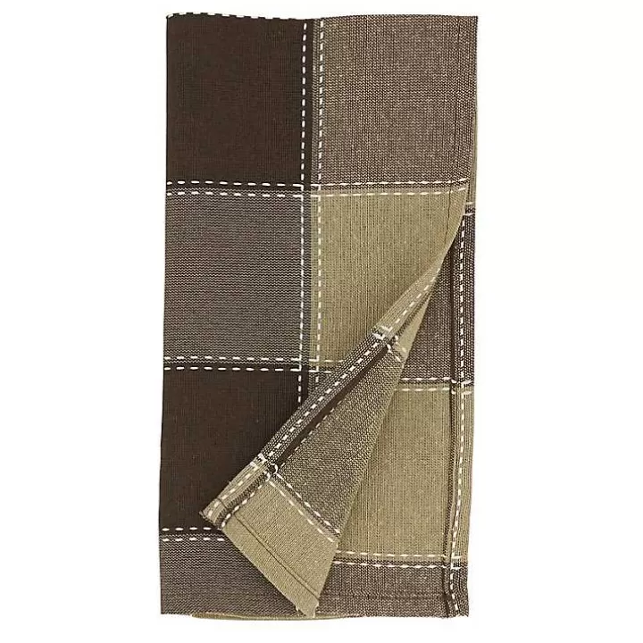 Outlet Brown Block Stitched Napkins, Set of 4 Table Linens
