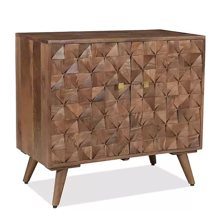 New Brown Carved Wood Woven 2-Door Cabinet Cabinets & Sideboards