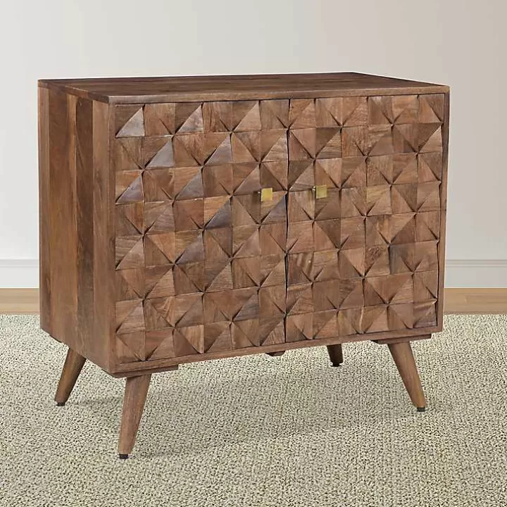 New Brown Carved Wood Woven 2-Door Cabinet Cabinets & Sideboards