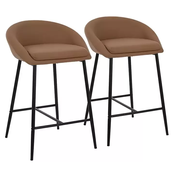 Best Sale Faux Leather Low Counter Stools, Set of 2 Bar Stools & Counter Height Stools