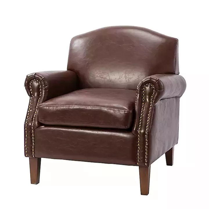 Discount Faux Leather Nailhead Taylor Armchair Accent Chairs