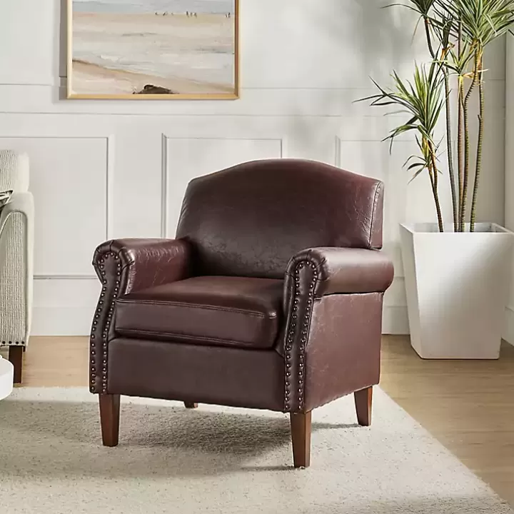 Discount Faux Leather Nailhead Taylor Armchair Accent Chairs