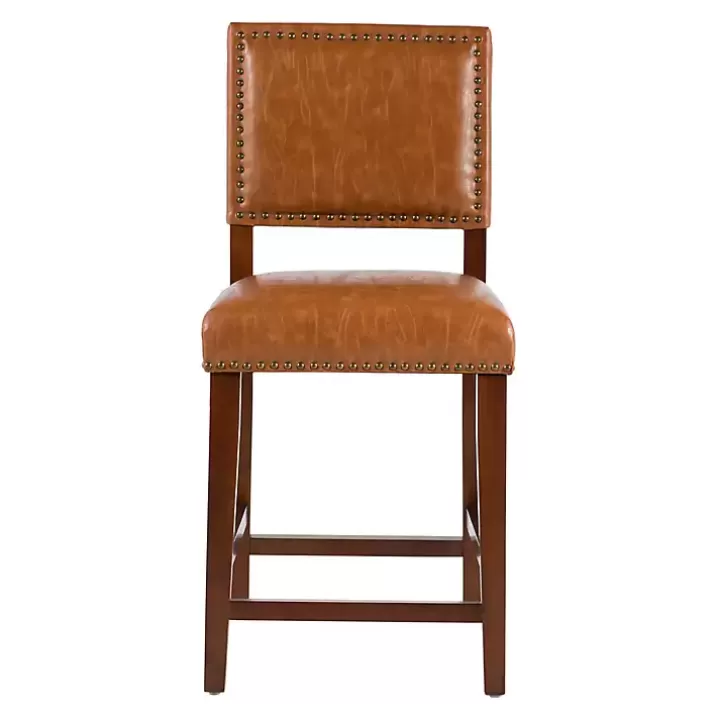 Shop Brown Faux Leather Square Classic Counter Stool Bar Stools & Counter Height Stools