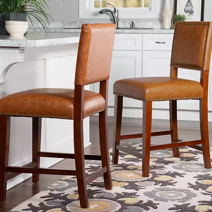 Shop Brown Faux Leather Square Classic Counter Stool Bar Stools & Counter Height Stools