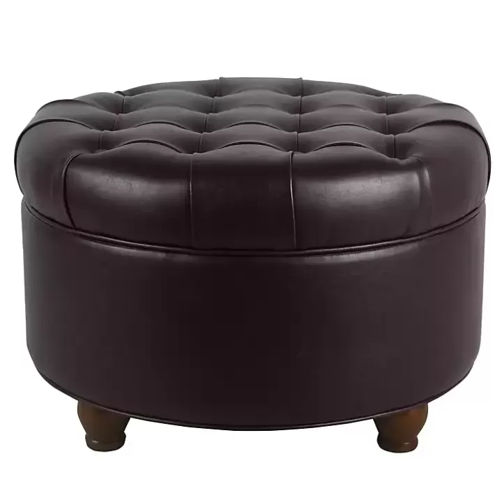 Clearance Faux Leather Tufted Round Storage Ottoman Benches & Ottomans