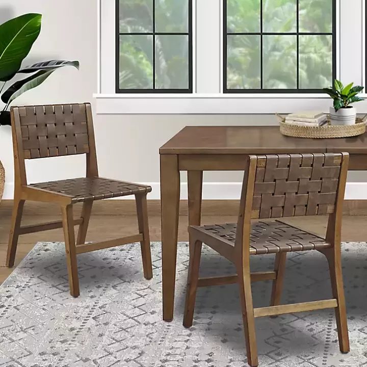 Store Faux Leather Woven Dining Chairs, Set of 2 Dining Chairs