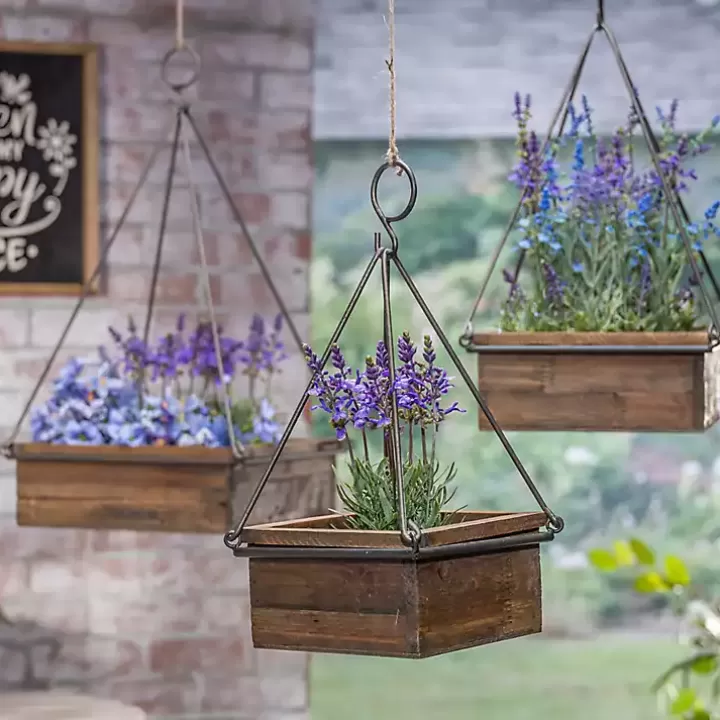 Flash Sale Fir Wood Hanging Planter Boxes, Set of 3 Planters