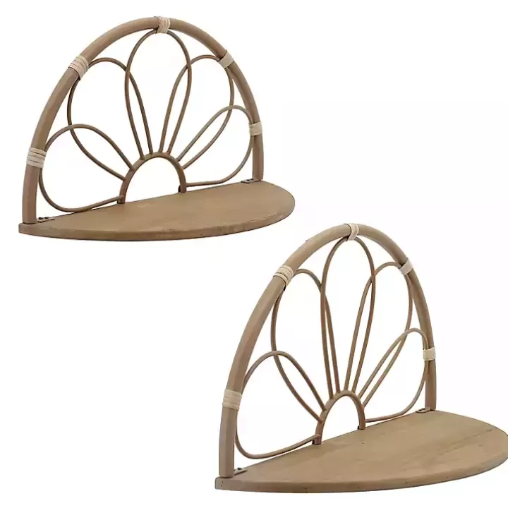 Cheap Brown Metal Arched Flower Wall Shelves, Set of 2 Shelves