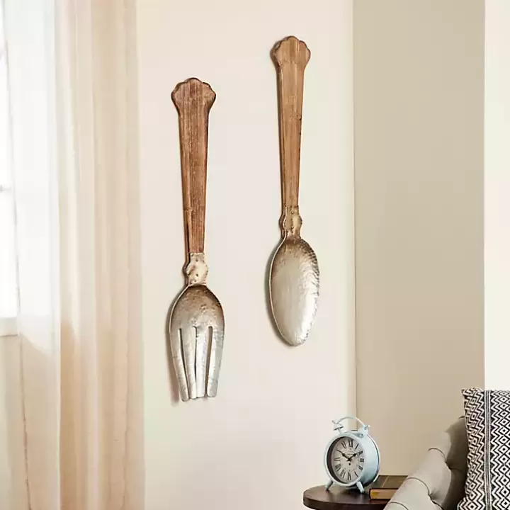 Clearance Metal Utensils Wall Plaques, Set of 2 Wall Plaques