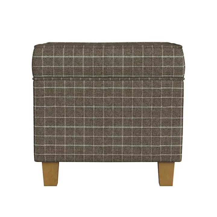 Clearance Plaid Upholstered Square Storage Ottoman Benches & Ottomans