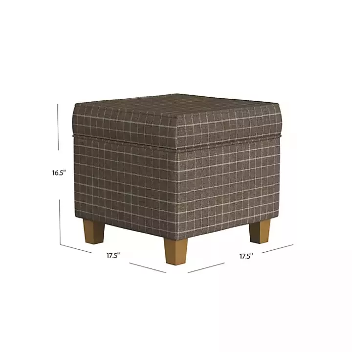 Clearance Plaid Upholstered Square Storage Ottoman Benches & Ottomans