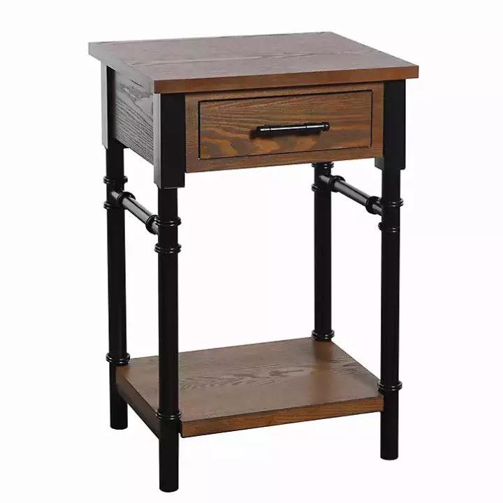 Outlet Brown Wood and Black Metal Ruth Accent Table Accent & End Tables