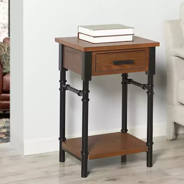 Outlet Brown Wood and Black Metal Ruth Accent Table Accent & End Tables