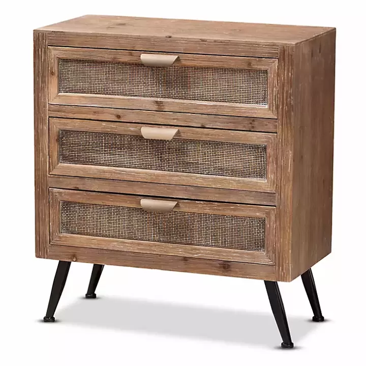 New Wood and Rattan 3-Drawer Cabinet Cabinets & Sideboards