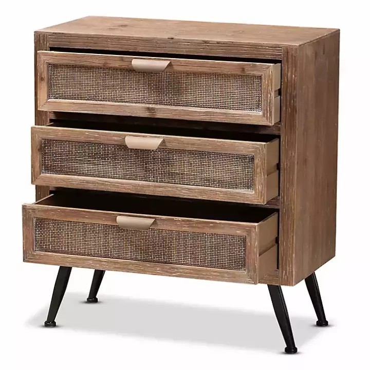 New Wood and Rattan 3-Drawer Cabinet Cabinets & Sideboards