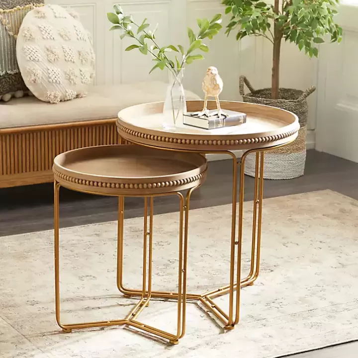 Hot Wood Beaded Nesting Side Tables, Set of 2 Accent & End Tables