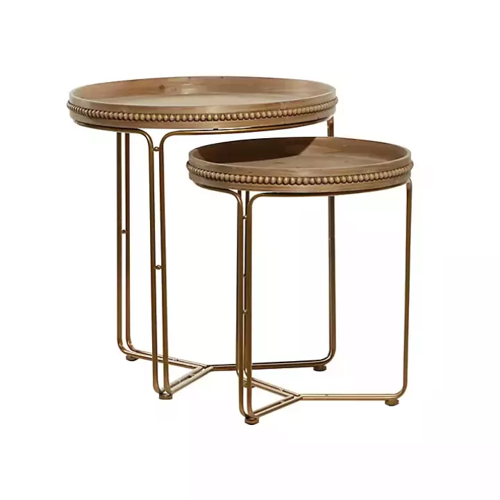 Hot Wood Beaded Nesting Side Tables, Set of 2 Accent & End Tables