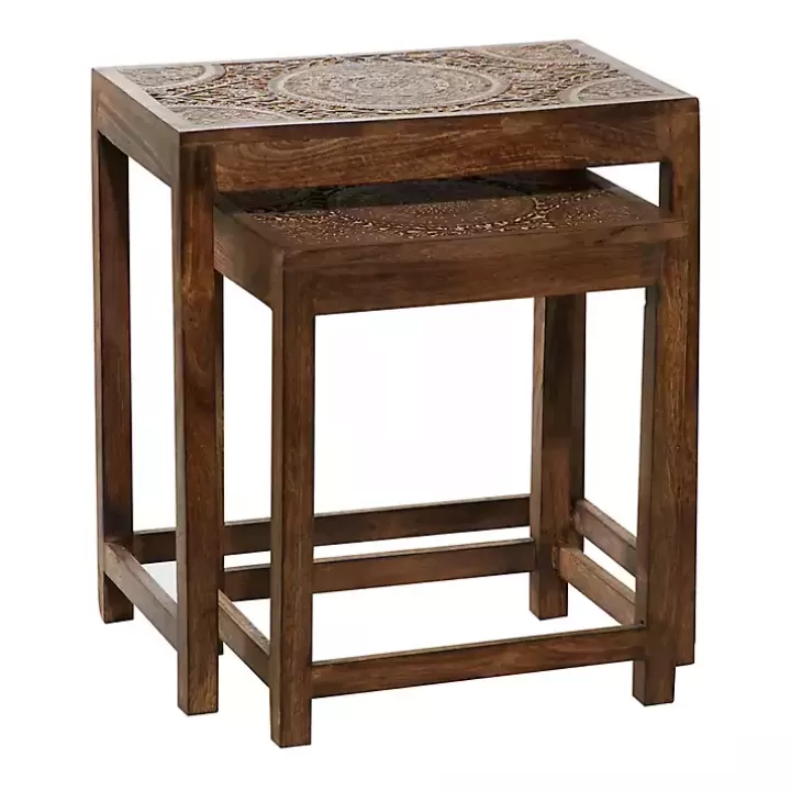 Flash Sale Wood Carved Floral Nesting Tables, Set of 2 Accent & End Tables