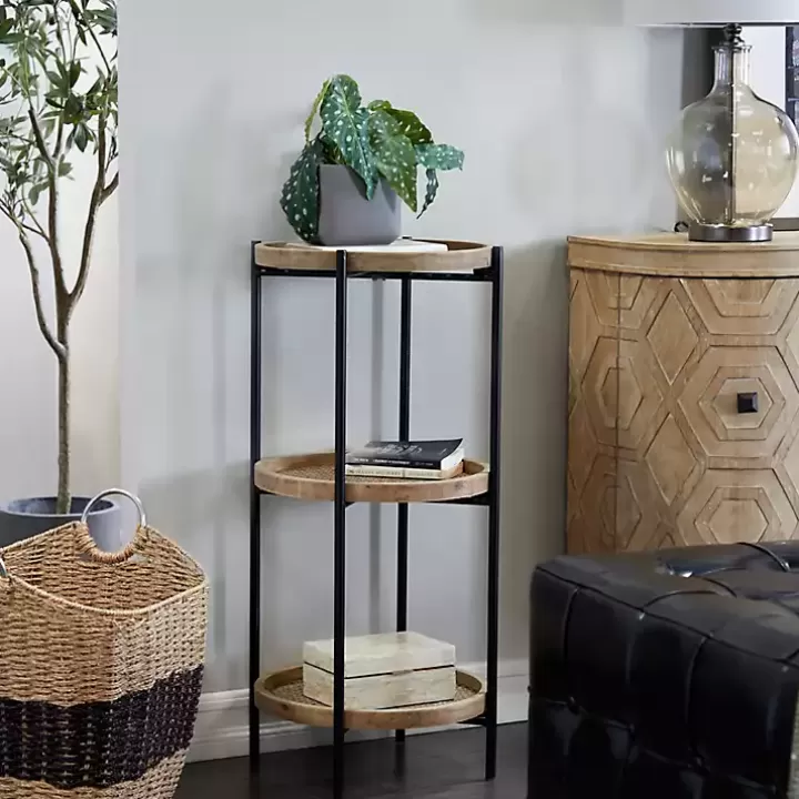 Outlet Wood Mesh Woven 3-Tier Accent Table Accent & End Tables