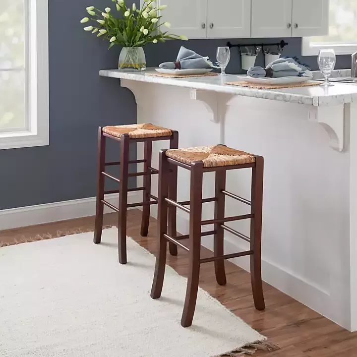 New Wood Seagrass Backless 2-pc. Bar Stool Set Bar Stools & Counter Height Stools