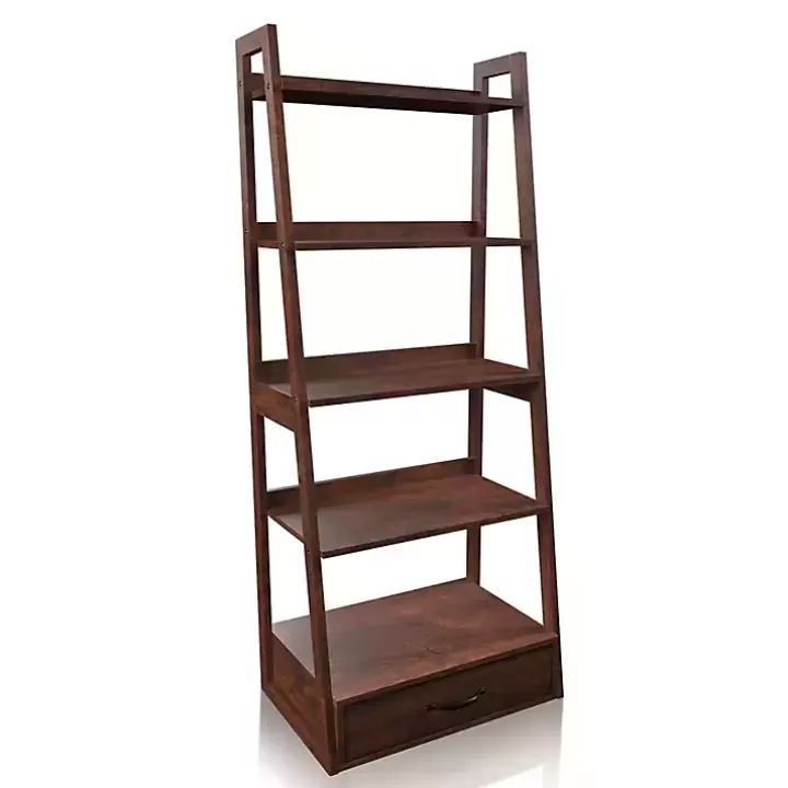 Flash Sale Wood 5-Shelf Leaning Bookshelf Bookshelves