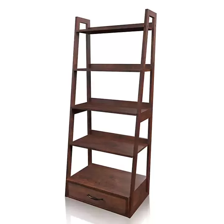 Flash Sale Wood 5-Shelf Leaning Bookshelf Bookshelves