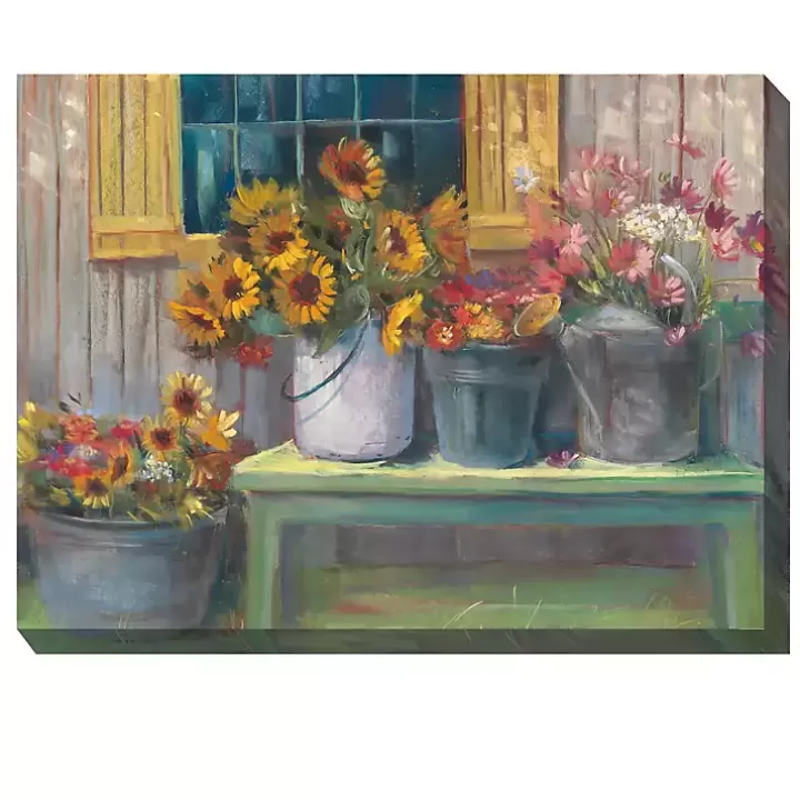 Sale Buckets of Floral Bliss Outdoor Canvas Art Print Outdoor Wall Decor