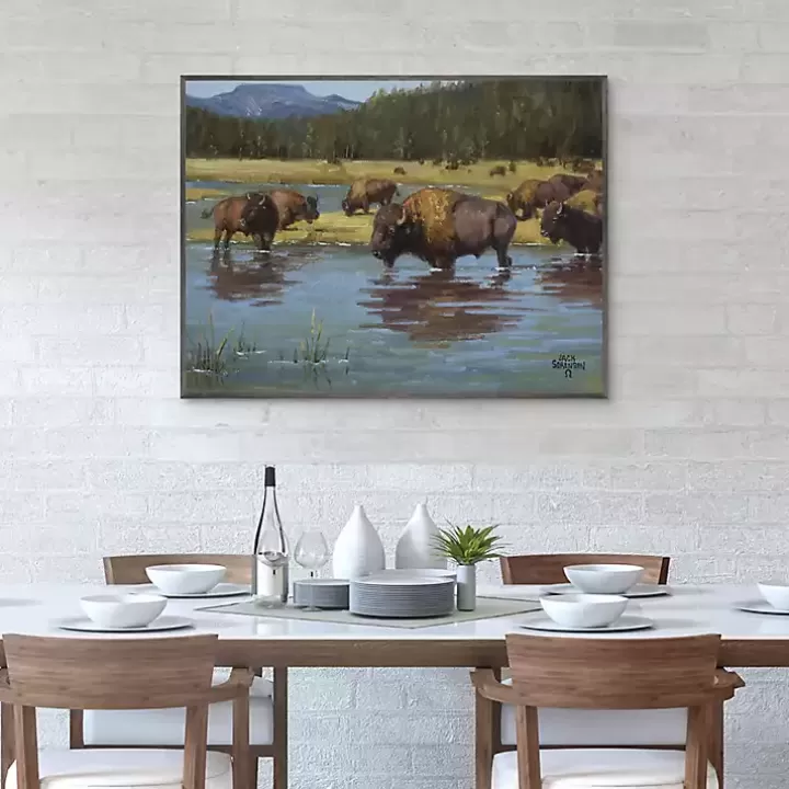 Online Buffalo Crossing Framed Canvas Art Print Canvas Art