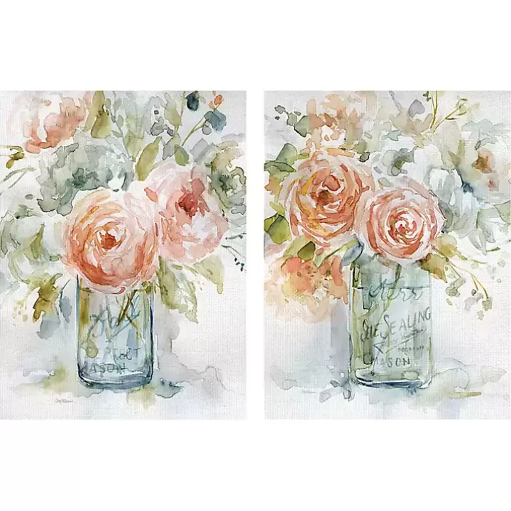 Store Cabbage Roses I & II Canvas Art Prints, Set of 2 Canvas Art