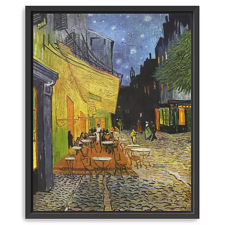 Fashion Cafe Terrace at Night Framed Canvas Art Print Canvas Art