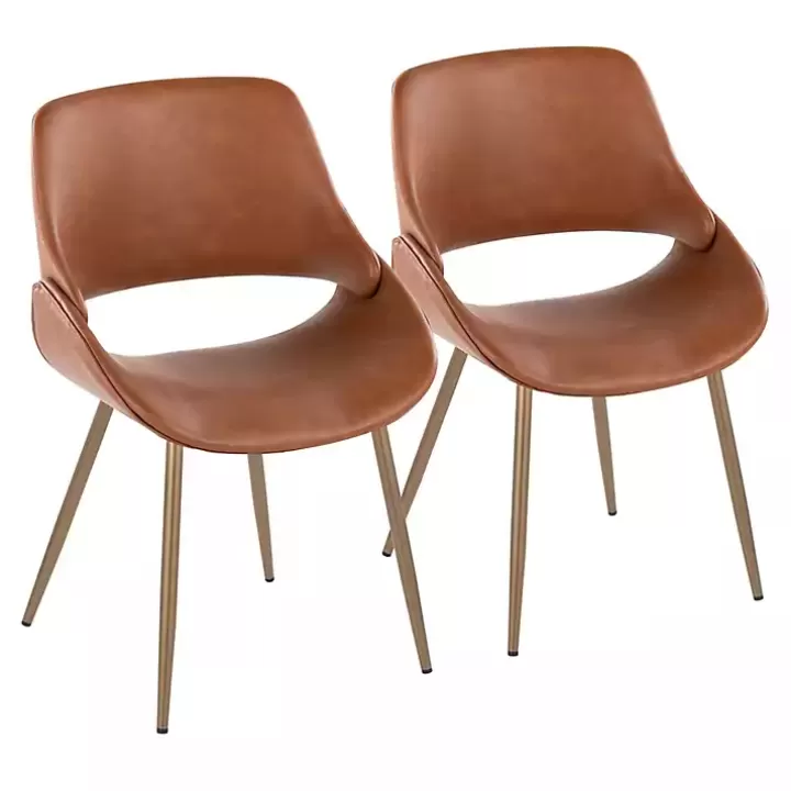 Discount Camel Faux Leather Scooped Accent Chairs, Set of 2 Accent Chairs