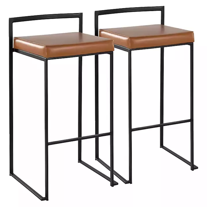 Shop Camel Faux Leather Stackable Bar Stools, Set of 2 Bar Stools & Counter Height Stools