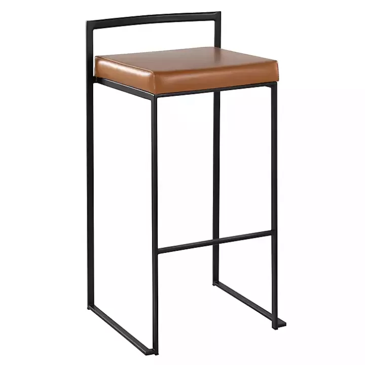 Shop Camel Faux Leather Stackable Bar Stools, Set of 2 Bar Stools & Counter Height Stools