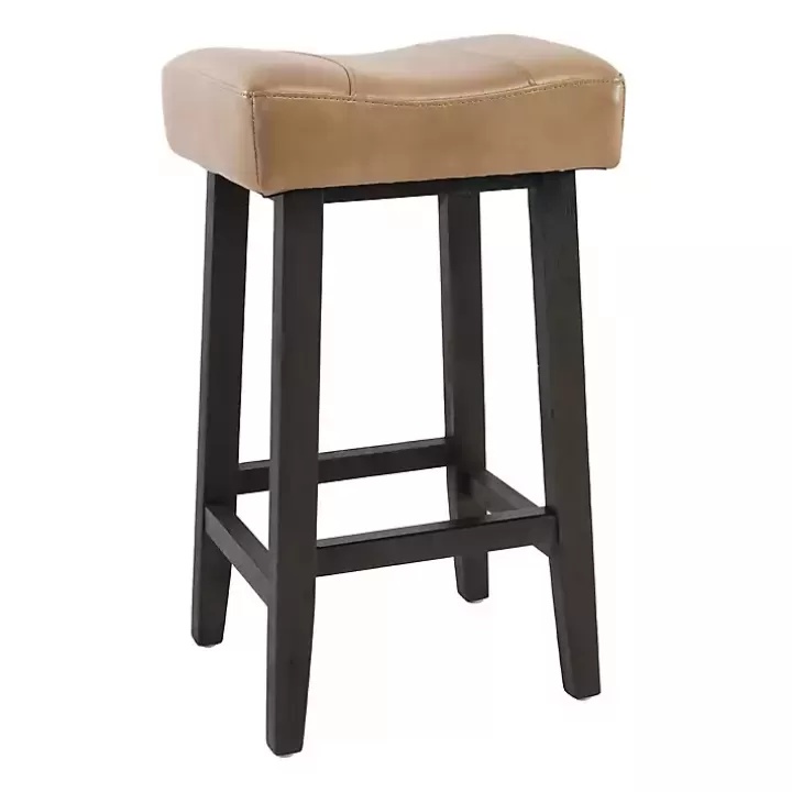 Cheap Camel Wood and Leather Backless Stool Bar Stools & Counter Height Stools