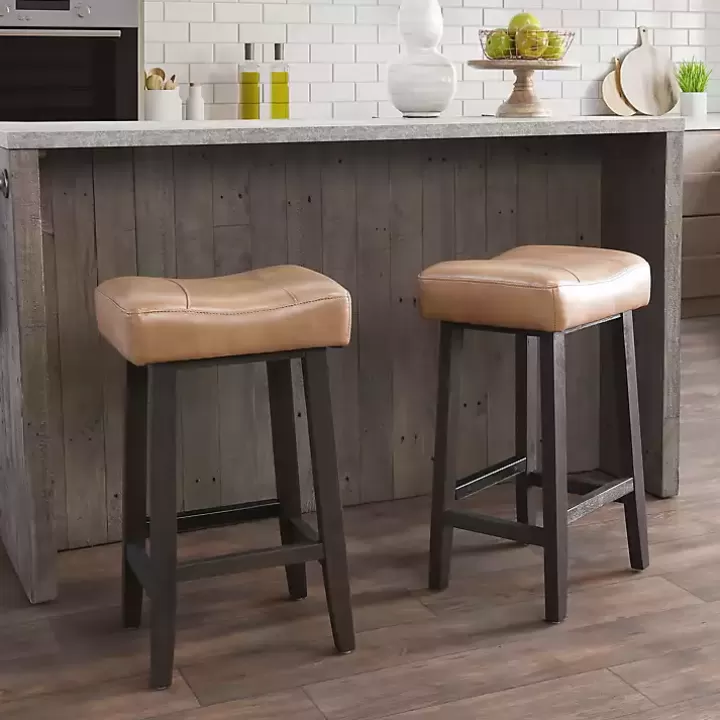 Cheap Camel Wood and Leather Backless Stool Bar Stools & Counter Height Stools