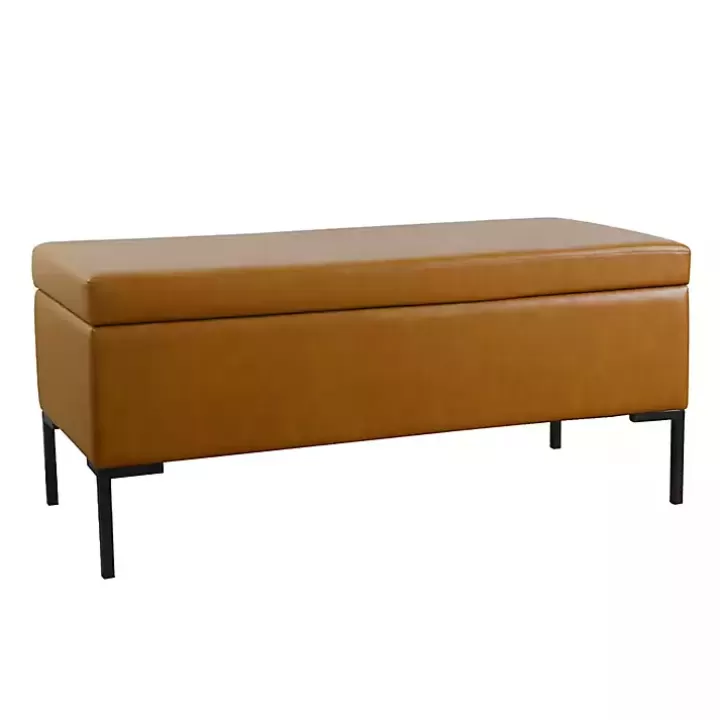 Shop Caramel Vegan Leather Storage Bench Benches & Ottomans