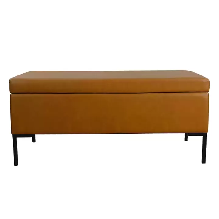 Shop Caramel Vegan Leather Storage Bench Benches & Ottomans