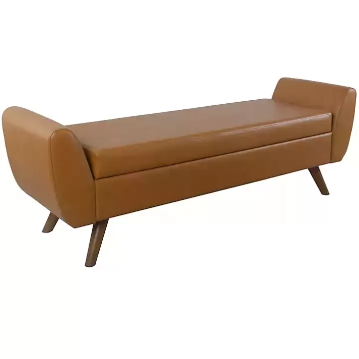 Fashion Carmel Vegan Leather Storage Bench Benches & Ottomans