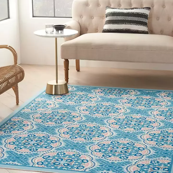Cheap Cerulean Medallion Outdoor Area Rug, 5x7 Outdoor Rugs