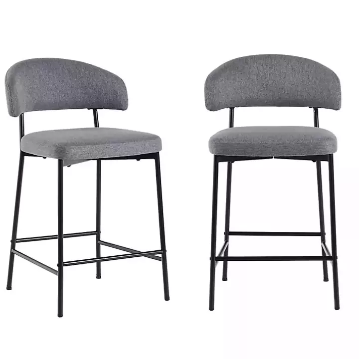 Hot Charcoal and Black Curved Counter Stools, Set of 2 Bar Stools & Counter Height Stools