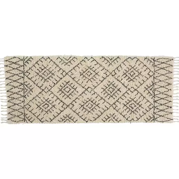 Online Charcoal and Ivory Linear Fringe Runner, 2x6 Area Rugs