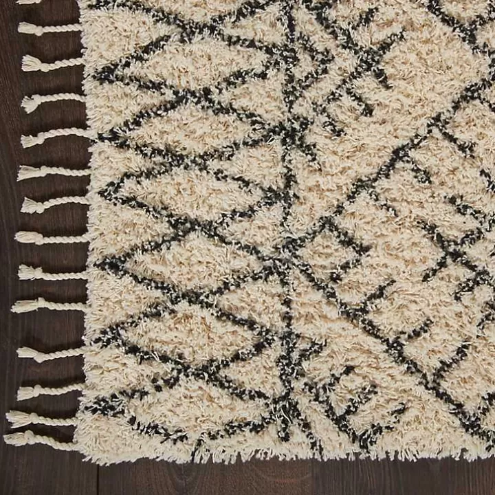 Online Charcoal and Ivory Linear Fringe Runner, 2x6 Area Rugs