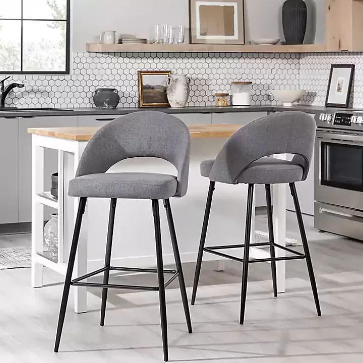 Outlet Charcoal Upholstered Charli Bar Stools, Set of 2 Bar Stools & Counter Height Stools