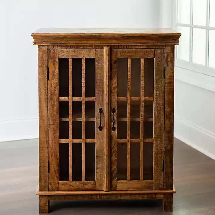 Best Sale Charlie Natural Mango Wood Windowpane Cabinet Cabinets & Sideboards