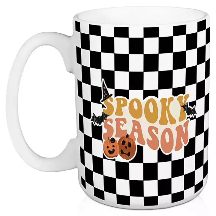 Flash Sale Checkered Spooky Season Halloween Mugs, Set of 2 Glassware & Drinkware