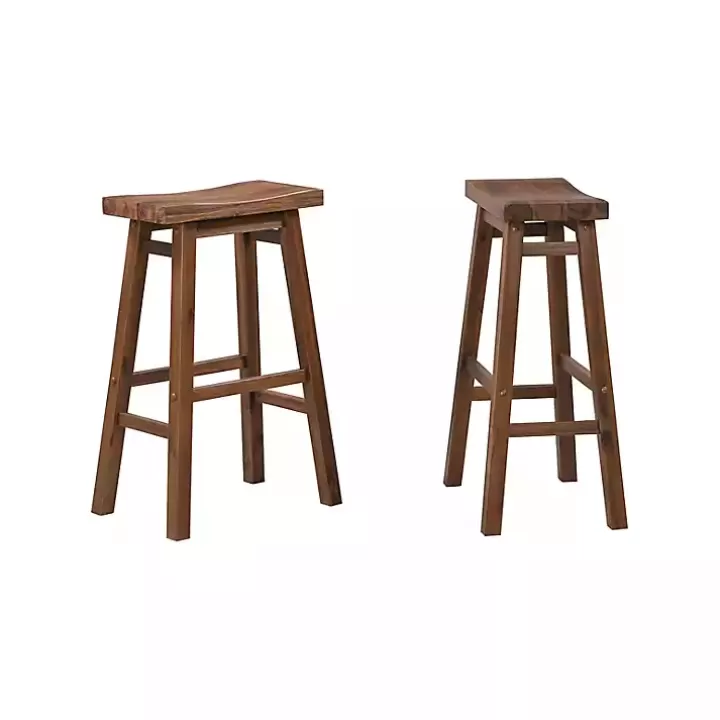 Best Sale Chestnut Wire Brush Saddle Bar Stools, Set of 2 Bar Stools & Counter Height Stools