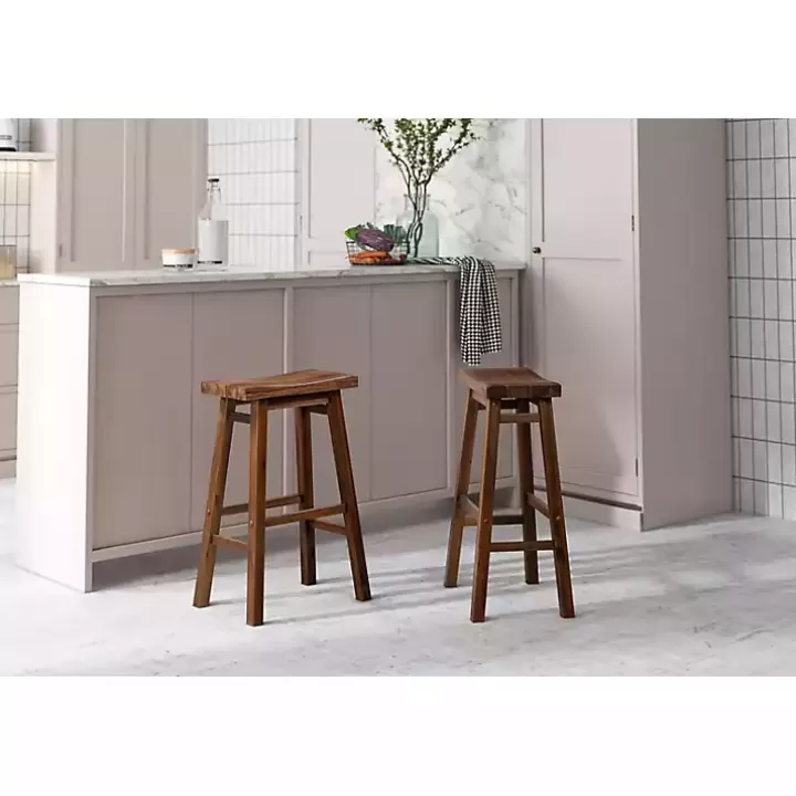 Best Sale Chestnut Wire Brush Saddle Bar Stools, Set of 2 Bar Stools & Counter Height Stools