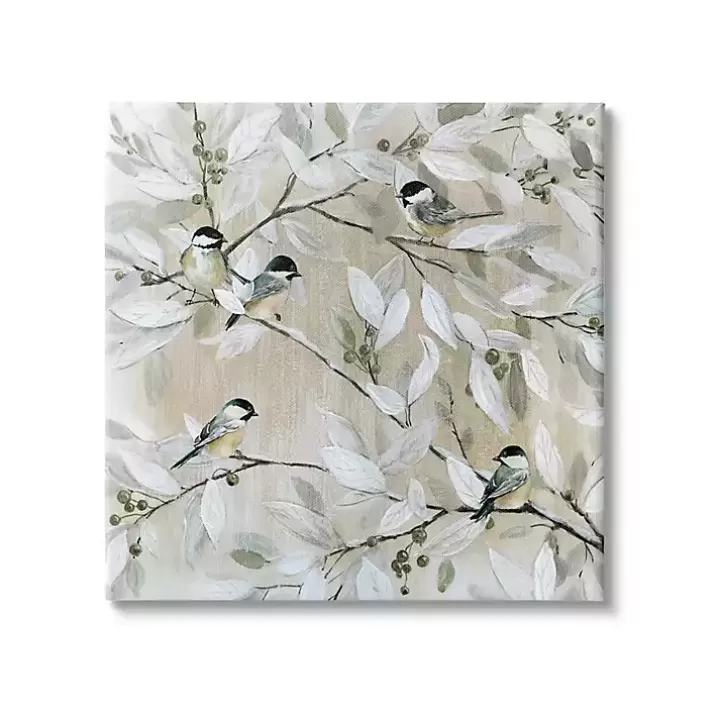 Store Chickadee Birds on Branch Canvas Art Print, 24x24 Canvas Art