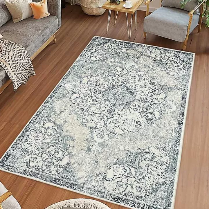 Best Sale Cholet Ivory Blue Medallion Area Rug, 5x7 Area Rugs